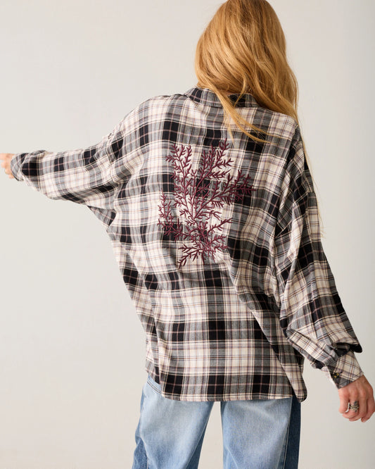Summum - Flannel blouse with Embroidery - Plaid