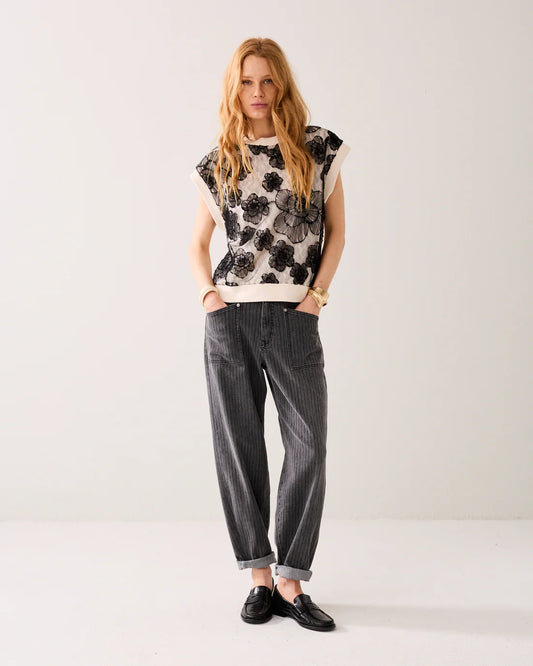 Summum - Sleeveless jumper with lace - Ivory