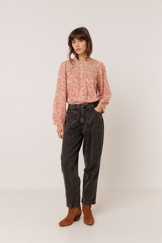 Indi & Cold - Shirt Camisa Bordado Smock - Rojo