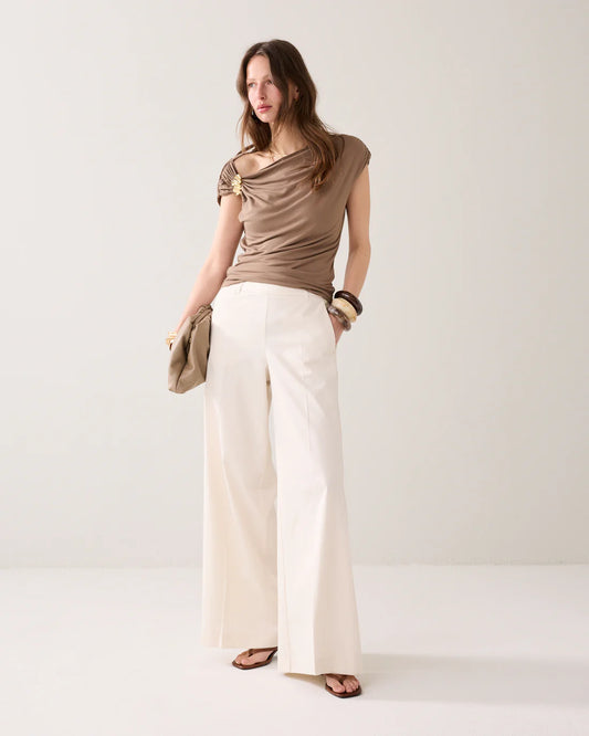 Summum - Long trousers with slit - Ivory