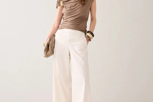 Summum - Long trousers with slit - Ivory