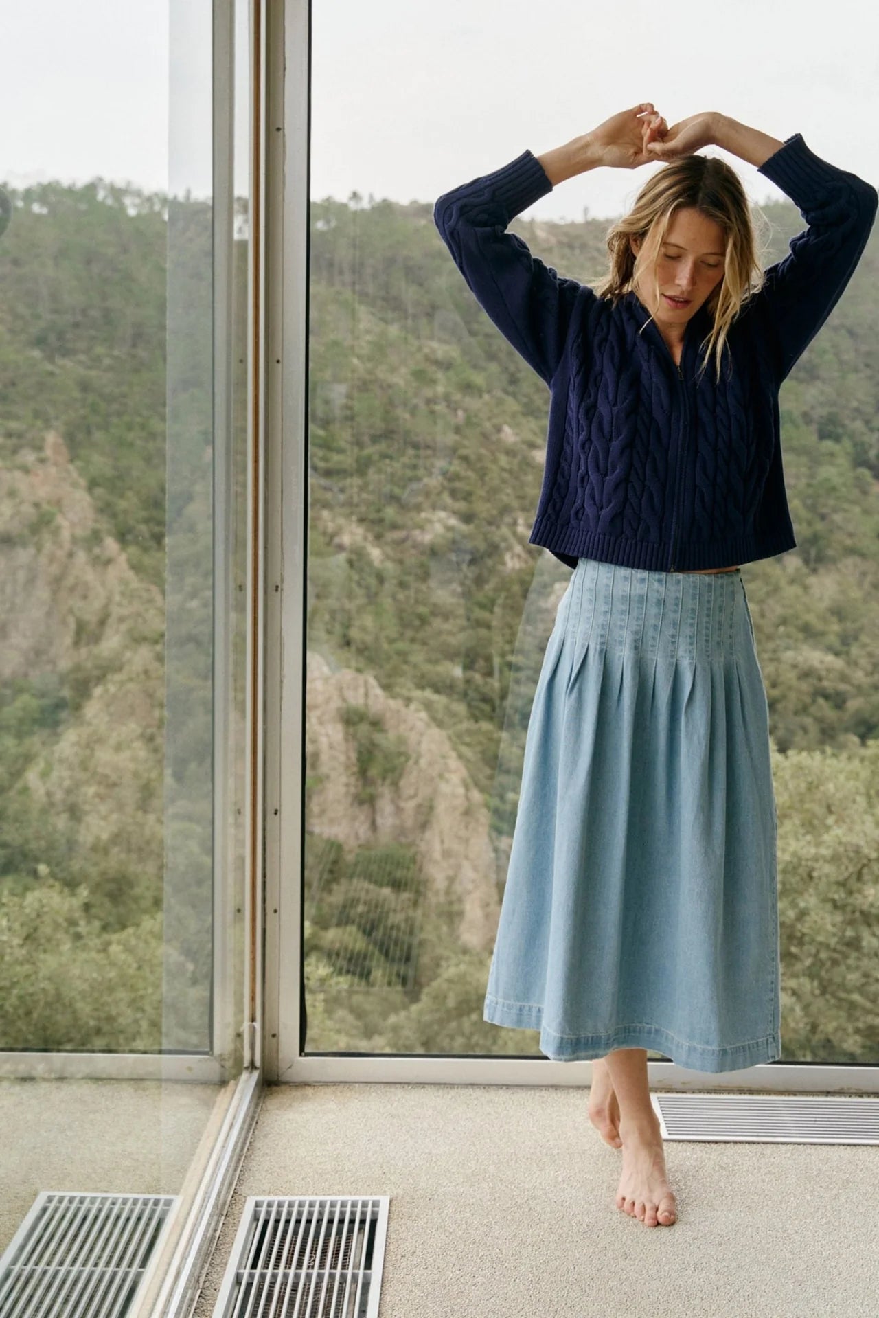 Indi & Cold - Pleated Denim Skirt - Super Stone