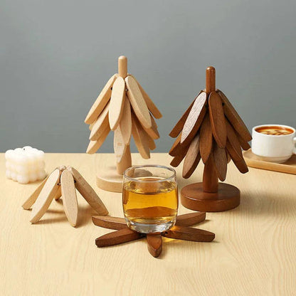 Wooden Tree Coaster Set: Walnut