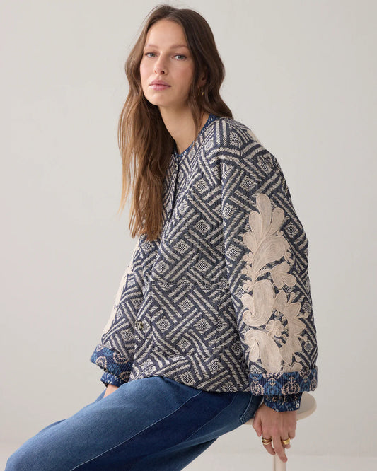 Summum - Reversible Jacquard Jacket with Embroidery - Blue