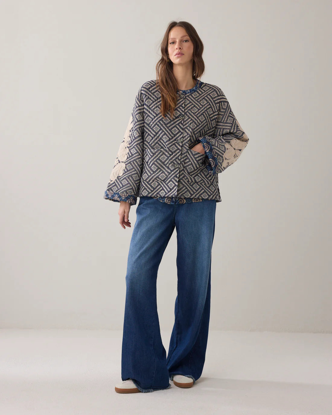 Summum - Reversible Jacquard Jacket with Embroidery - Blue
