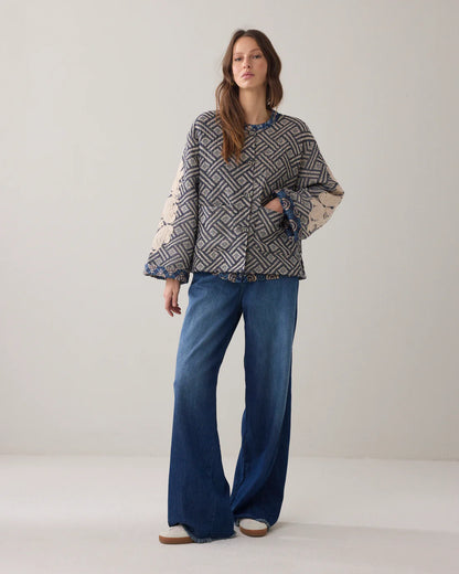 Summum - Reversible Jacquard Jacket with Embroidery - Blue