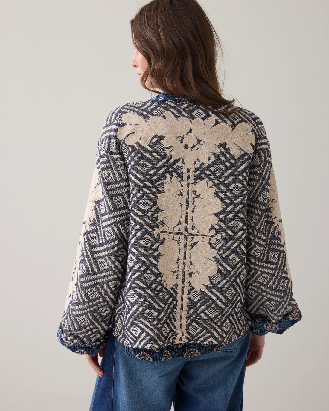 Summum - Reversible Jacquard Jacket with Embroidery - Blue