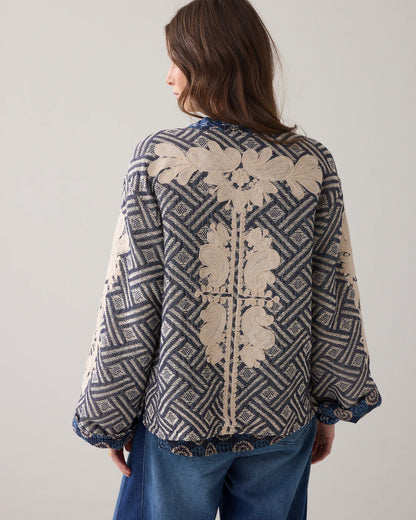 Summum - Reversible Jacquard Jacket with Embroidery - Blue