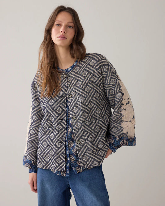 Summum - Reversible Jacquard Jacket with Embroidery - Blue