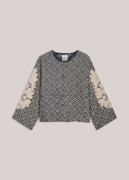 Summum - Reversible Jacquard Jacket with Embroidery - Blue