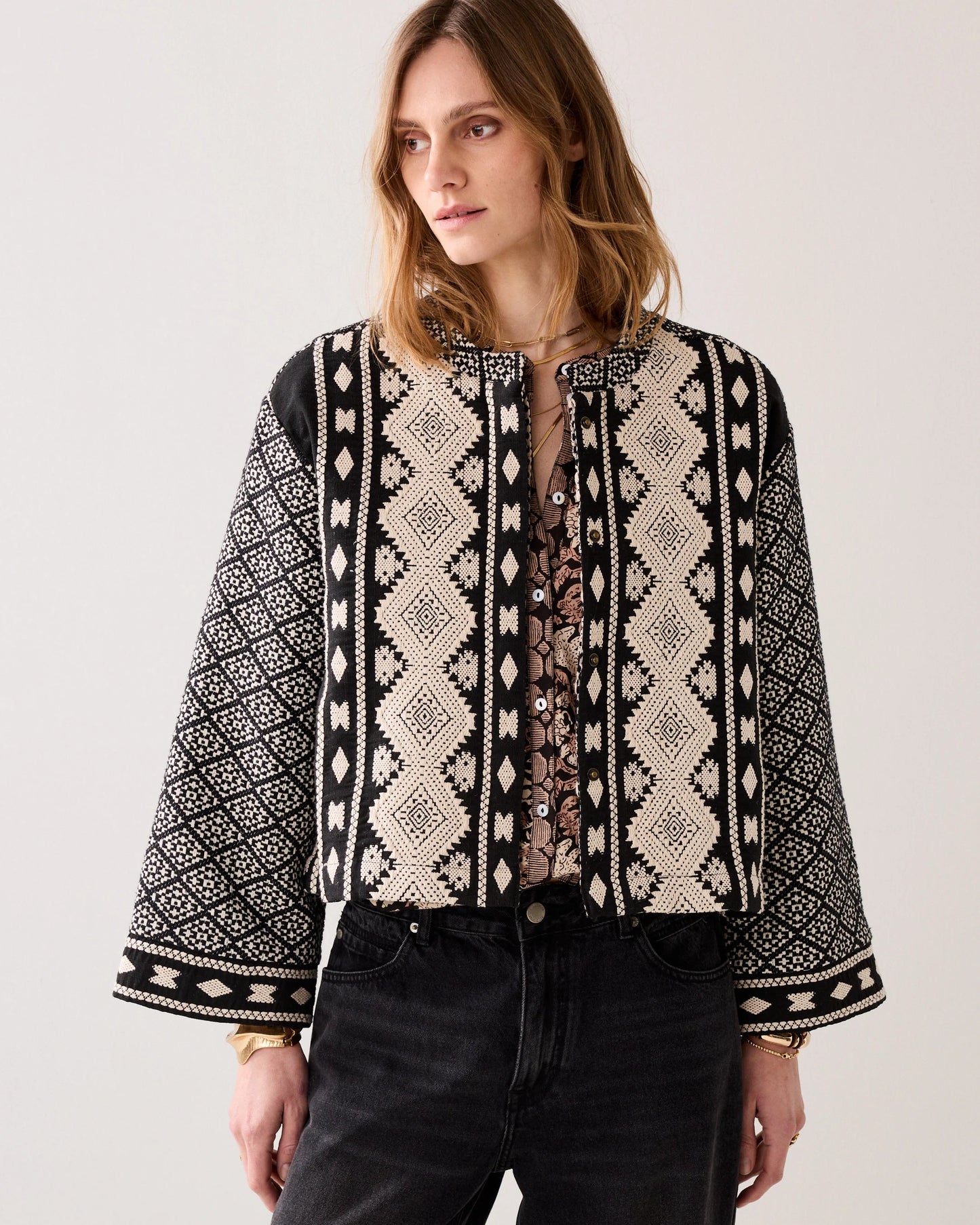 Summum - Reversible kimono jacket in jacquard fabric - Black