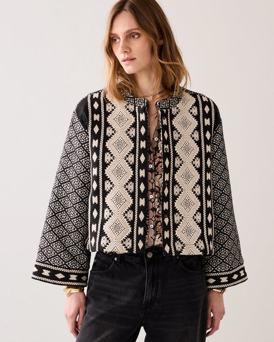Summum - Reversible kimono jacket in jacquard fabric - Black
