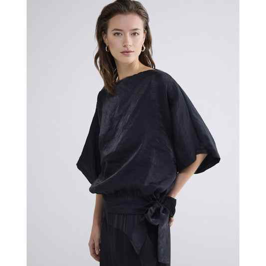 Summum-black-batwing-slouchy-top-top-with-bow-model-front-view