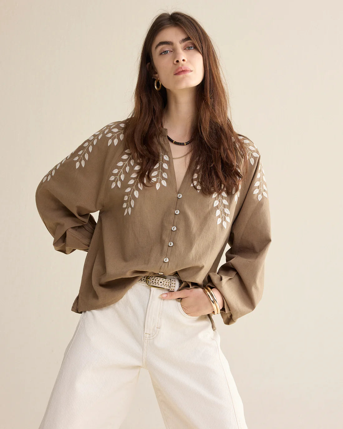 Summum - Blouse in linen-look cotton - Khaki