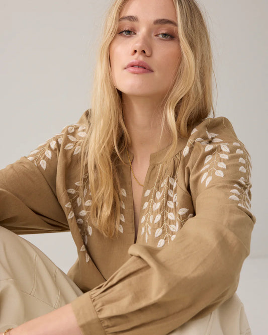 Summum - Blouse in linen-look cotton - Khaki