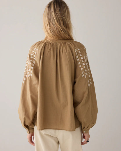 Summum - Blouse in linen-look cotton - Khaki
