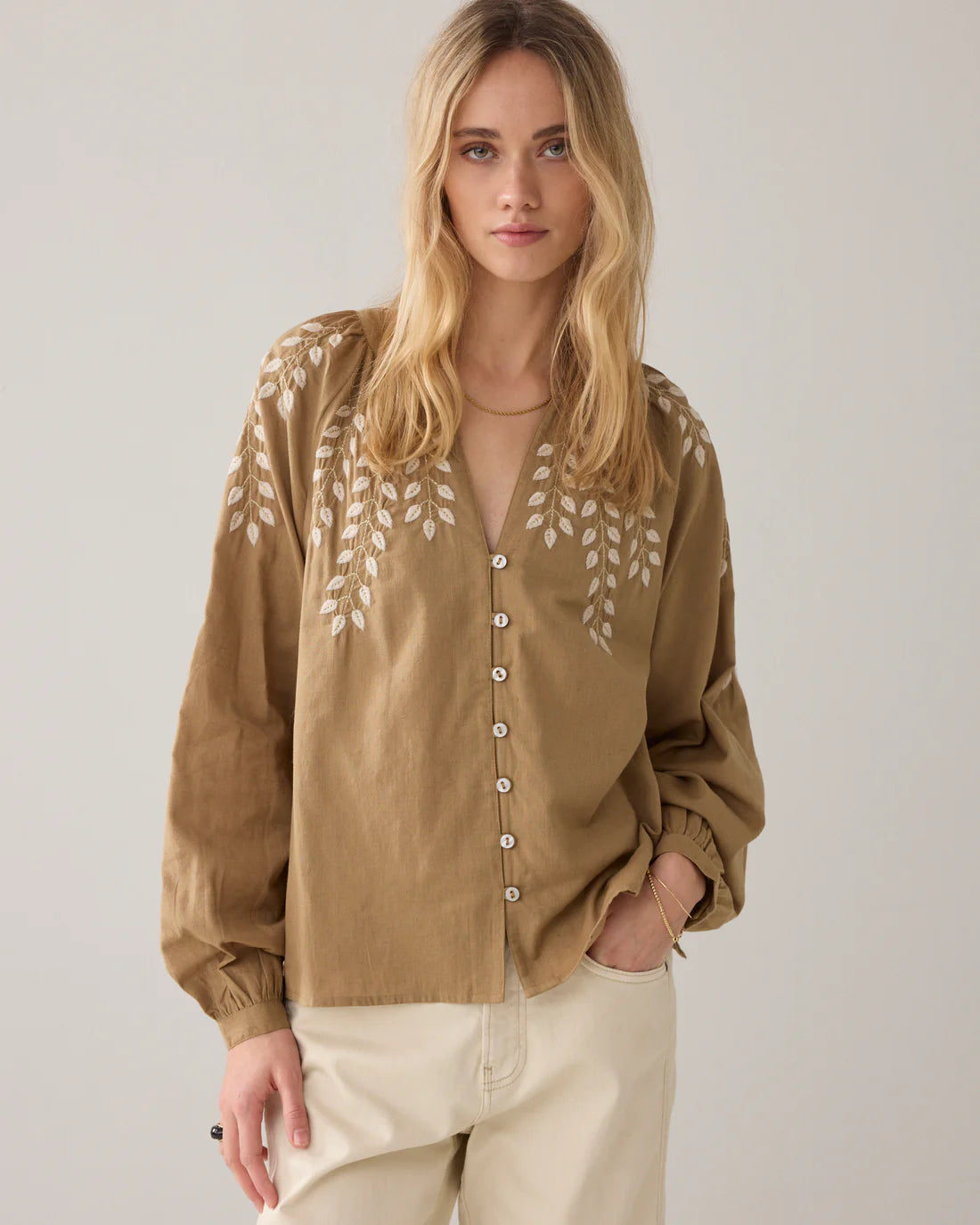 Summum - Blouse in linen-look cotton - Khaki