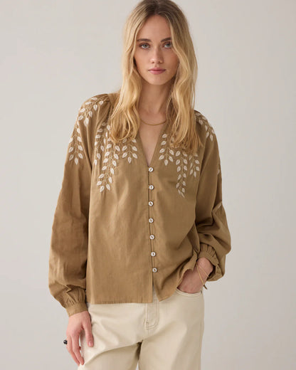 Summum - Blouse in linen-look cotton - Khaki