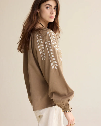 Summum - Blouse in linen-look cotton - Khaki