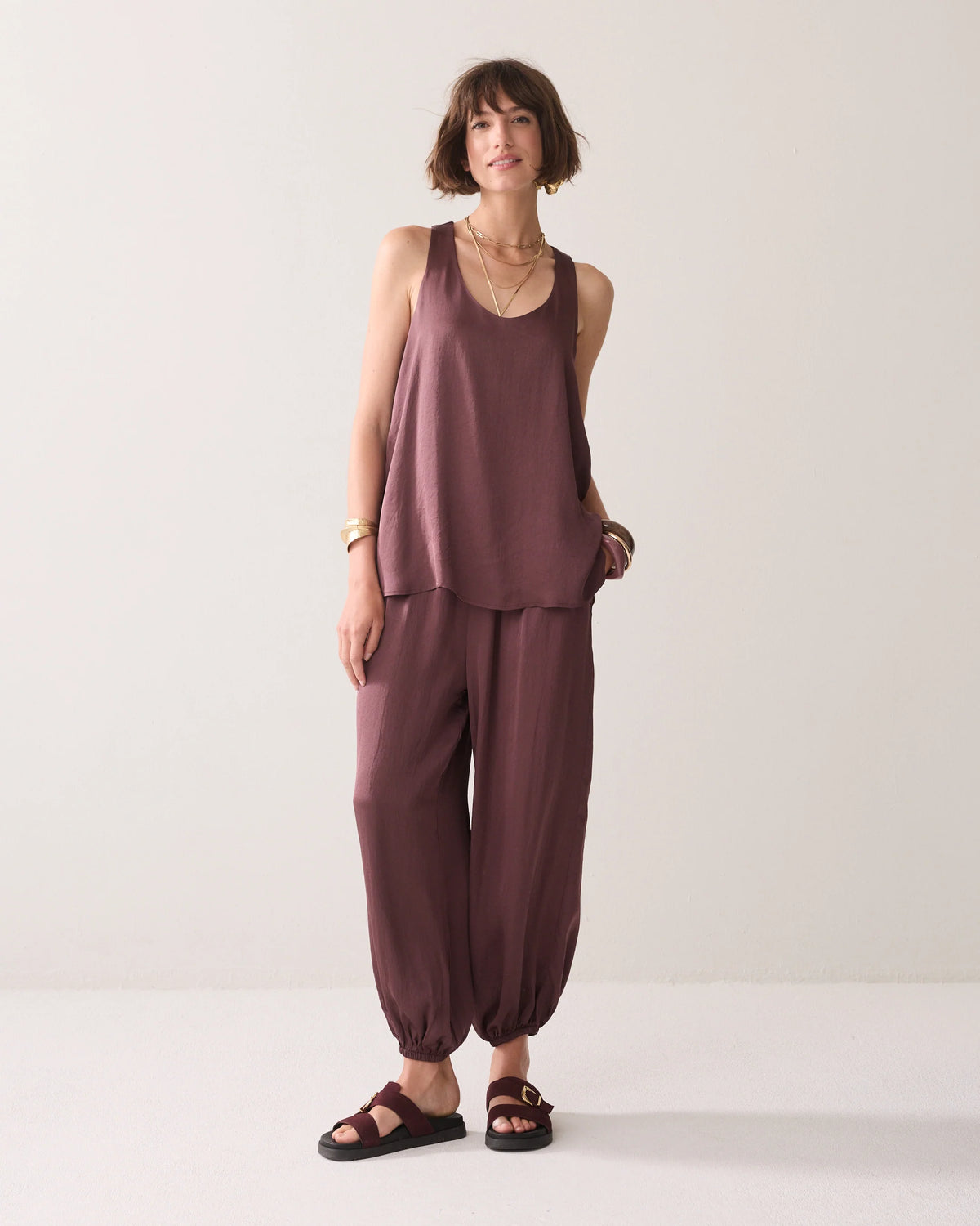 Summum - Silky-touch A-line top - Deep Fig