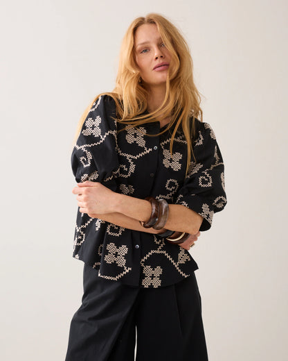 Summum - Embroidered blouse with contrast - Black