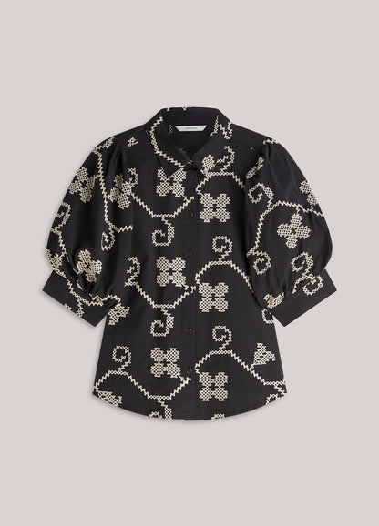 Summum - Embroidered blouse with contrast - Black