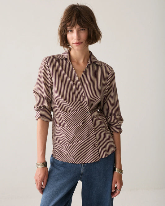 Summum - Wear your way two-tone blouse - Dark Burgundy Stripe