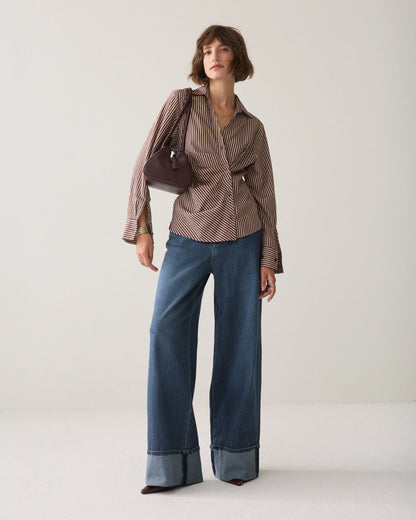 Summum - Wear your way two-tone blouse - Dark Burgundy Stripe