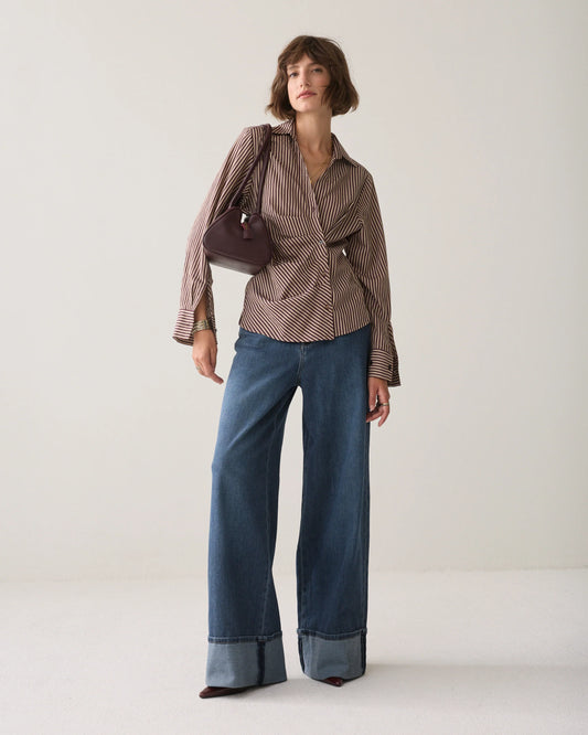 Summum - Wear your way two-tone blouse - Dark Burgundy Stripe