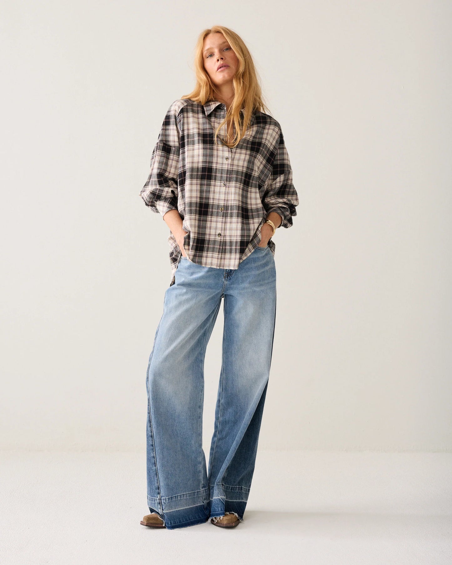 Summum - Flannel blouse with Embroidery - Plaid