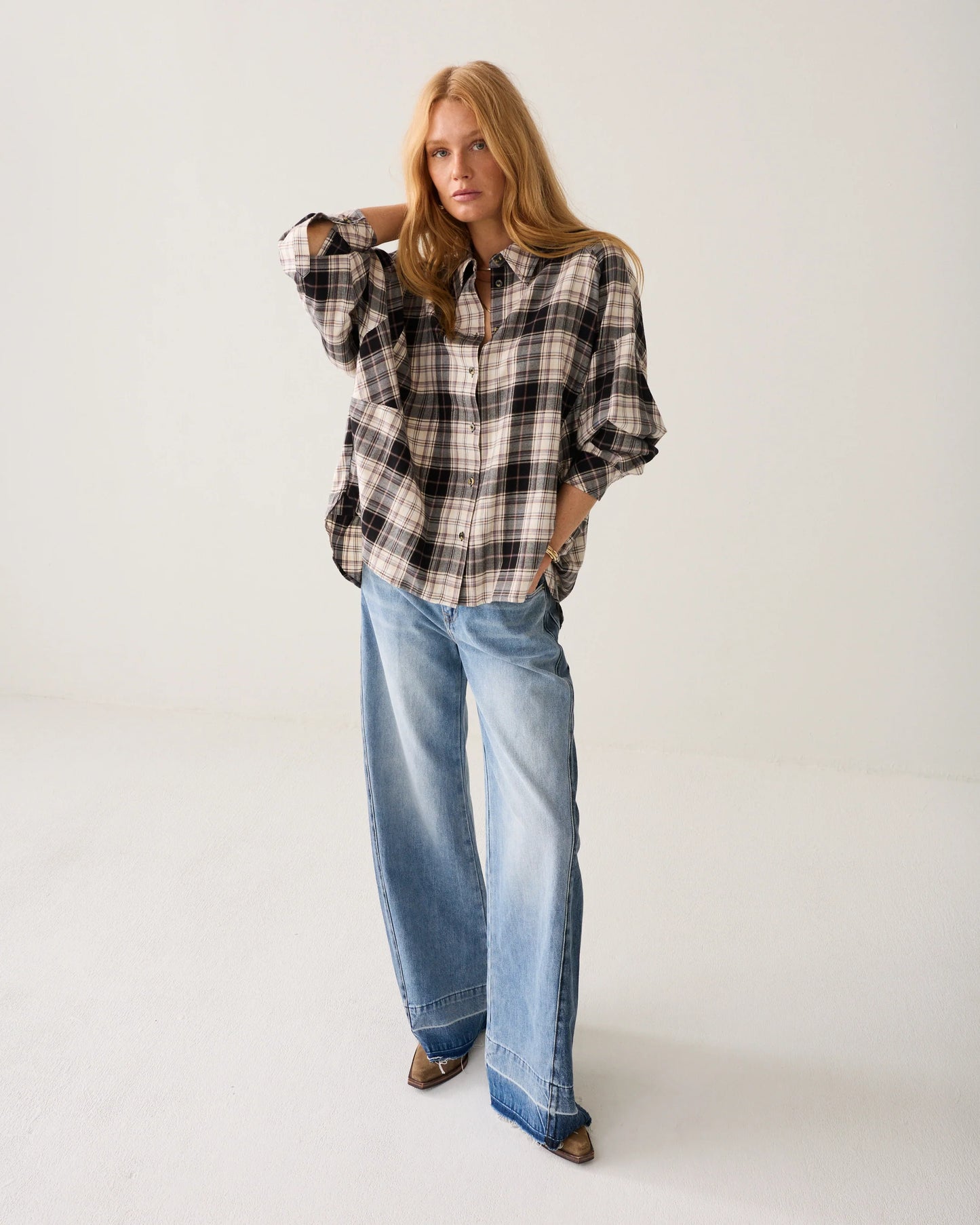 Summum - Flannel blouse with Embroidery - Plaid