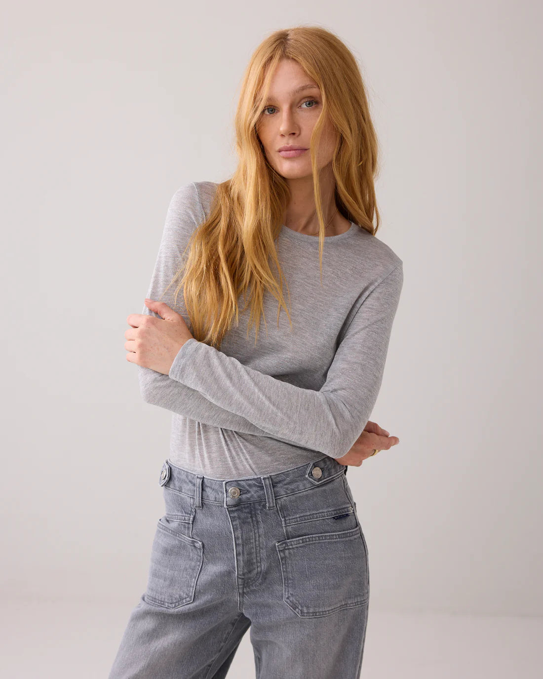 Fitted long-sleeved top in Italian fabric