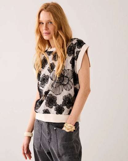 Summum - Sleeveless jumper with lace - Ivory