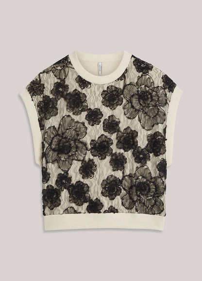 Summum - Sleeveless jumper with lace - Ivory