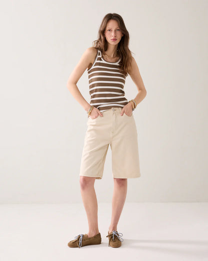 Summum - Tank top with Breton stripes - Beige