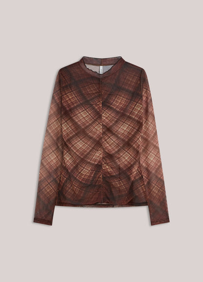 Summum - Mesh top with checked print - Dark Chocolate
