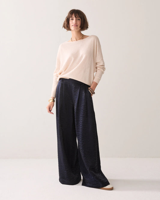 Summum-Wide-Metallic-Trousers-Blue-Noir-front-view