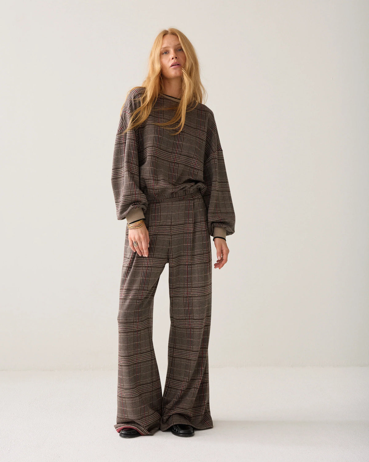 Summum - Wide-Leg Trousers - Plaid Jacquard