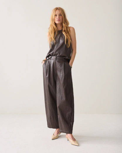 Summum - Wide-leg faux leather trousers - Dark Chocolate