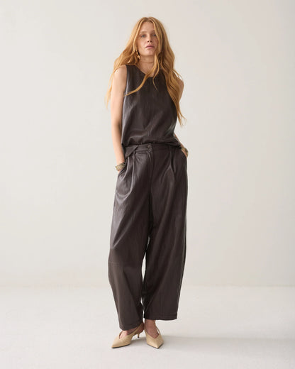Summum - Wide-leg faux leather trousers - Dark Chocolate