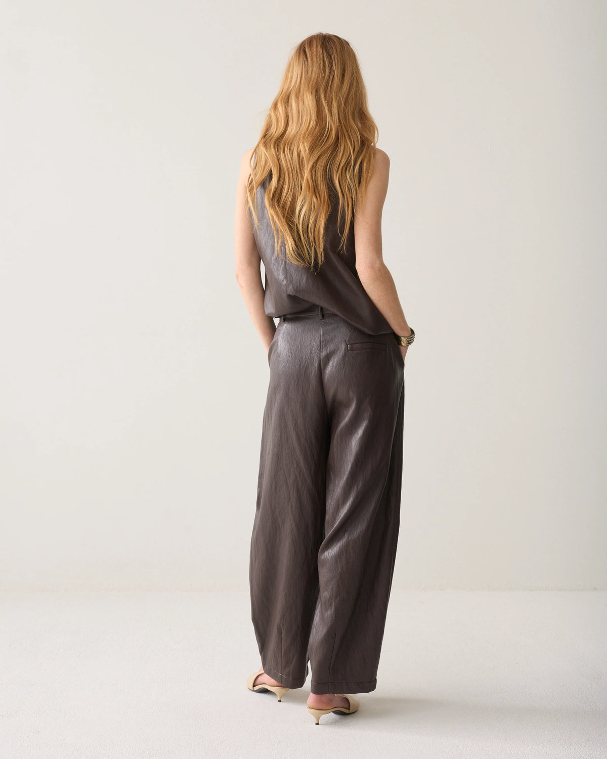 Summum - Wide-leg faux leather trousers - Dark Chocolate