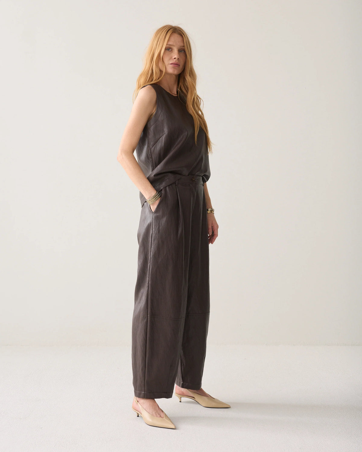 Summum - Wide-leg faux leather trousers - Dark Chocolate