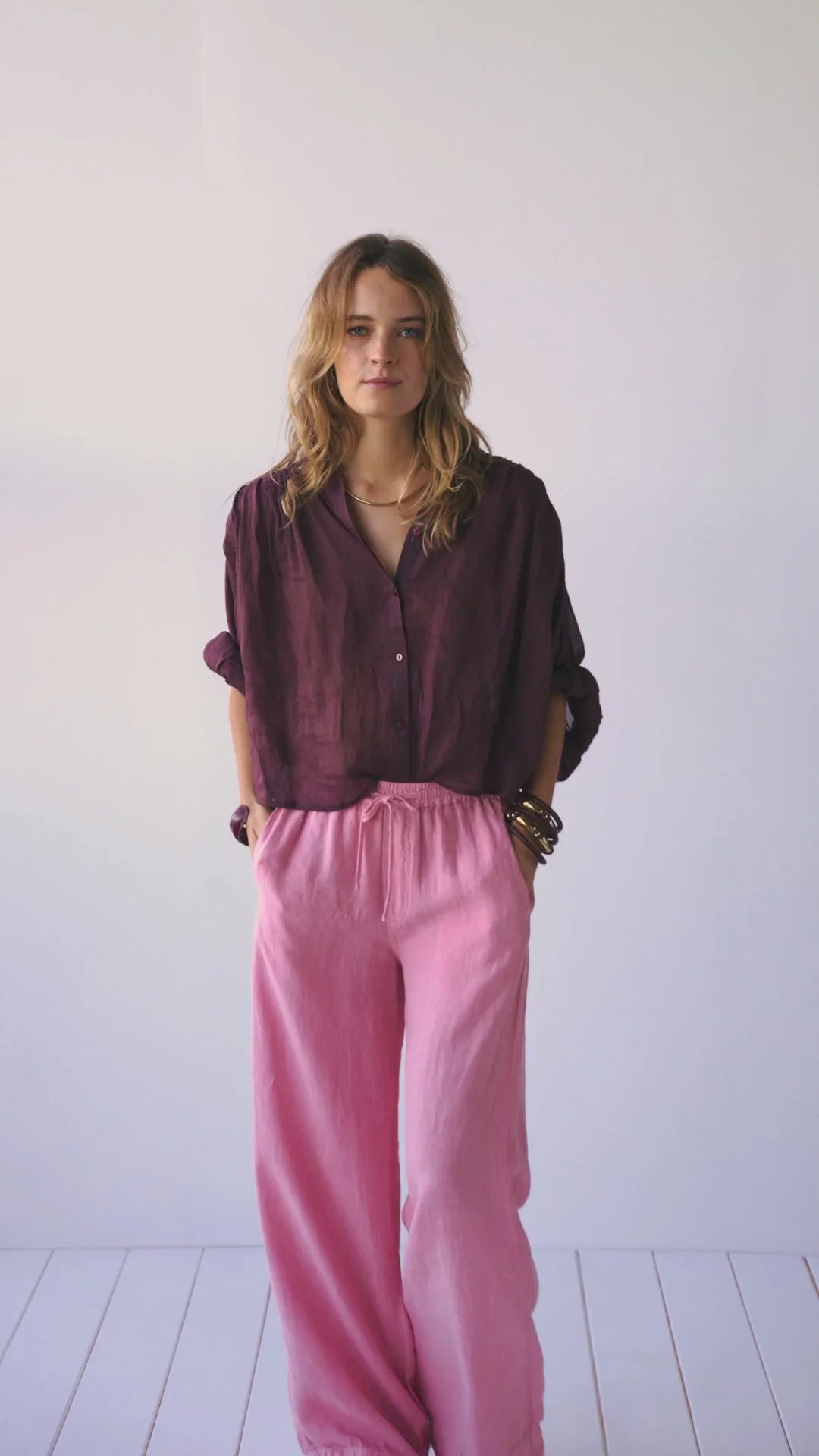 Summum - Glossy blouse with bow - Rose Quartz
