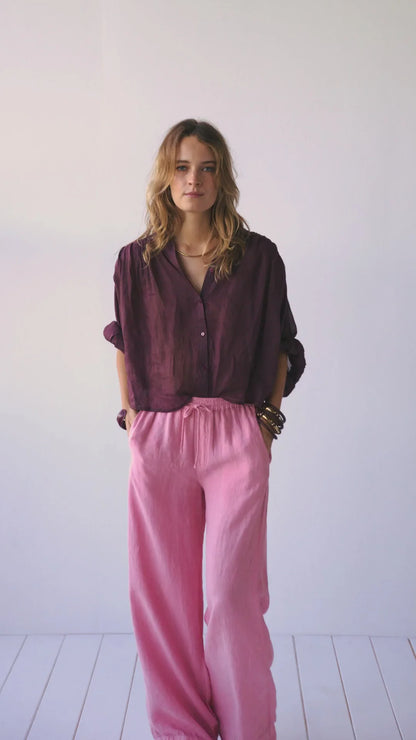 Summum - Glossy blouse with bow - Rose Quartz