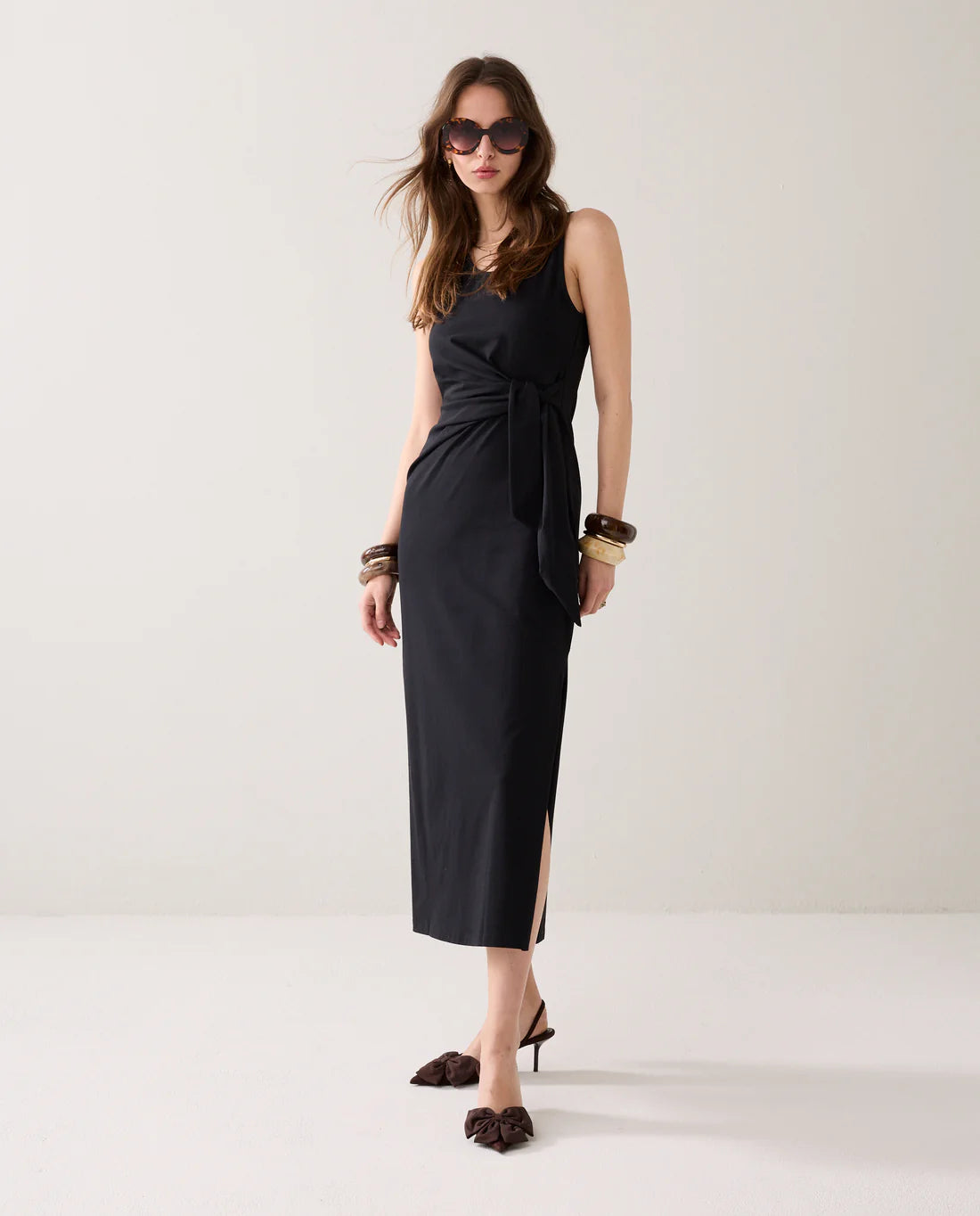 Summum - Ankle-length stretch cotton dress - Black
