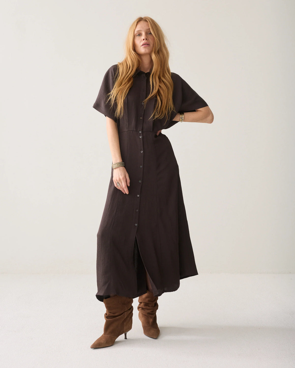 Summum - Shiny button-down dress - Dark Chocolate
