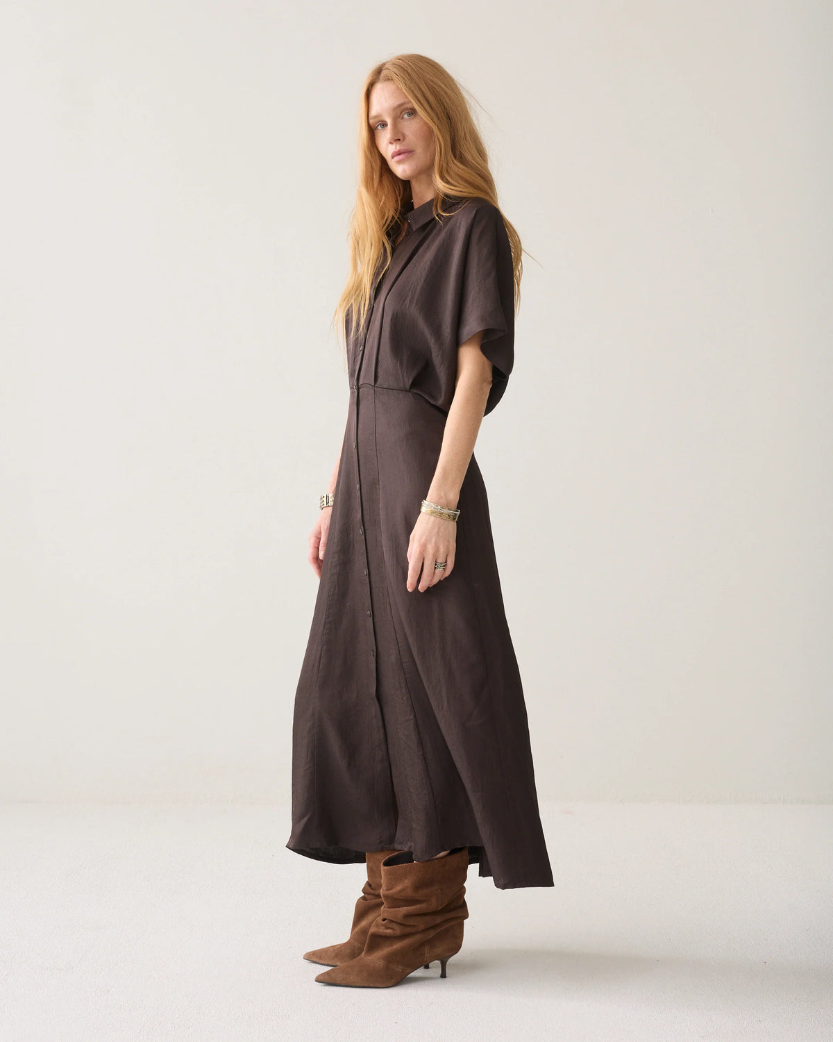 Summum - Shiny button-down dress - Dark Chocolate