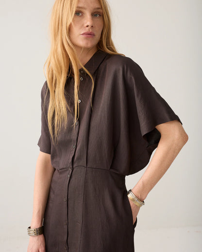 Summum - Shiny button-down dress - Dark Chocolate
