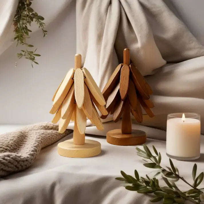 Wooden Tree Coaster Set: Walnut