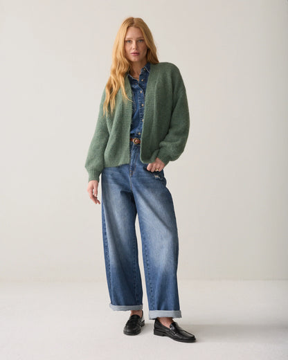 Summum - Soft cardigan with puff sleeves - Thyme Green
